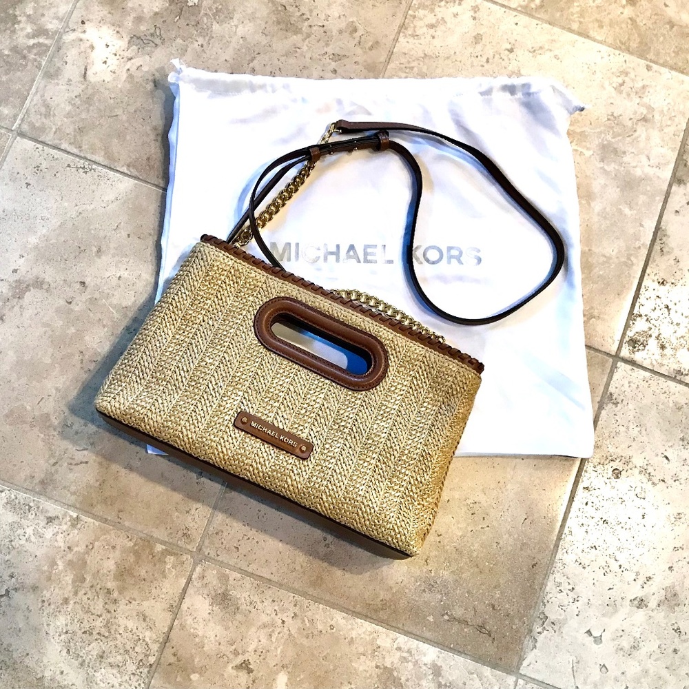 Micheal Kors straw clutch or crossbody purse